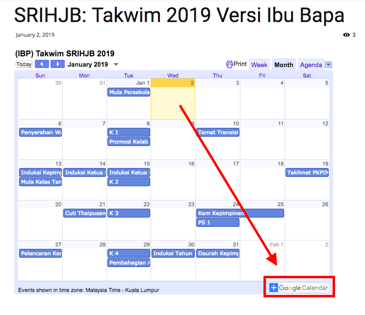 add google calendar takwim srih jb 2019